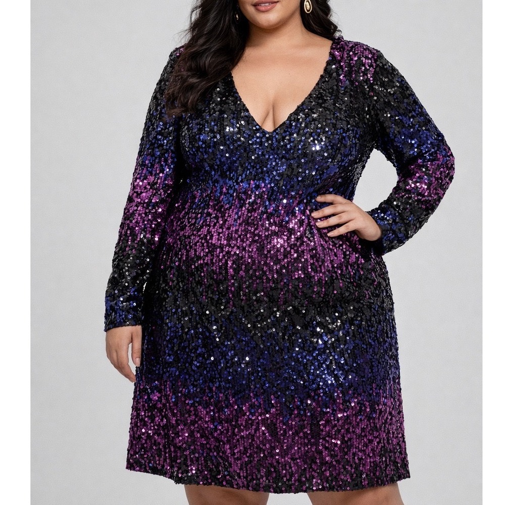 PLUS City Chic NWT Violet Blue & Black Sequin Long Sleeve‎ Reese Dress Size 20